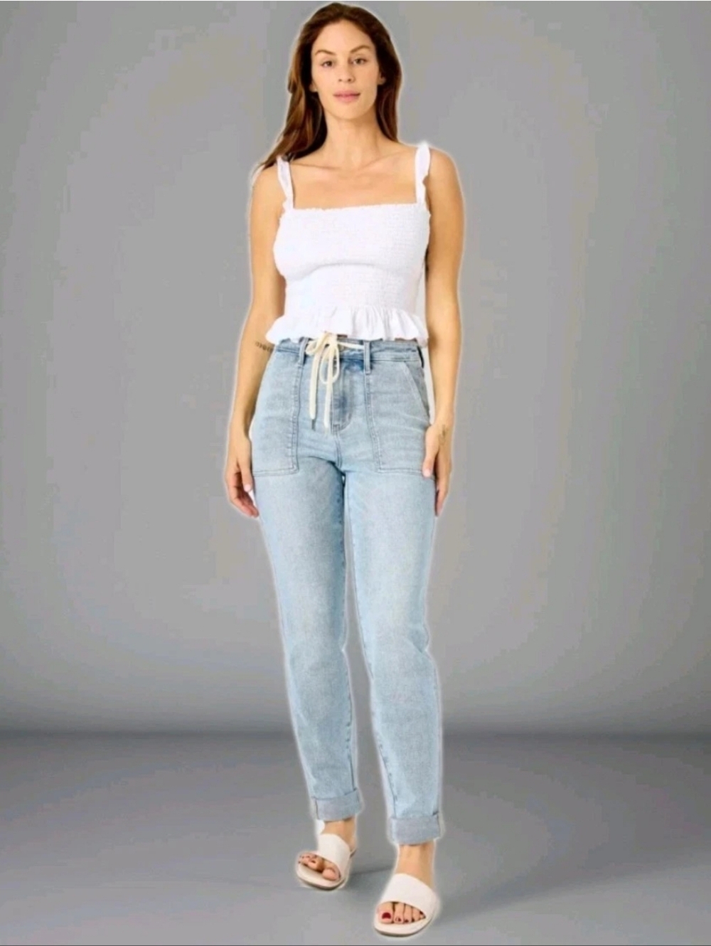 Judy Blue High Waisted Denim Jogger Jeans Plus 18W Blue Vintage Double Cuffed
